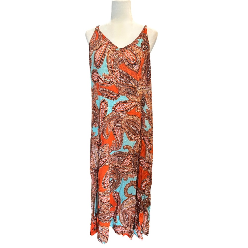 Paisley Print Maxi Dress Sleeveless Boho Casual Summer Beach Cover Up